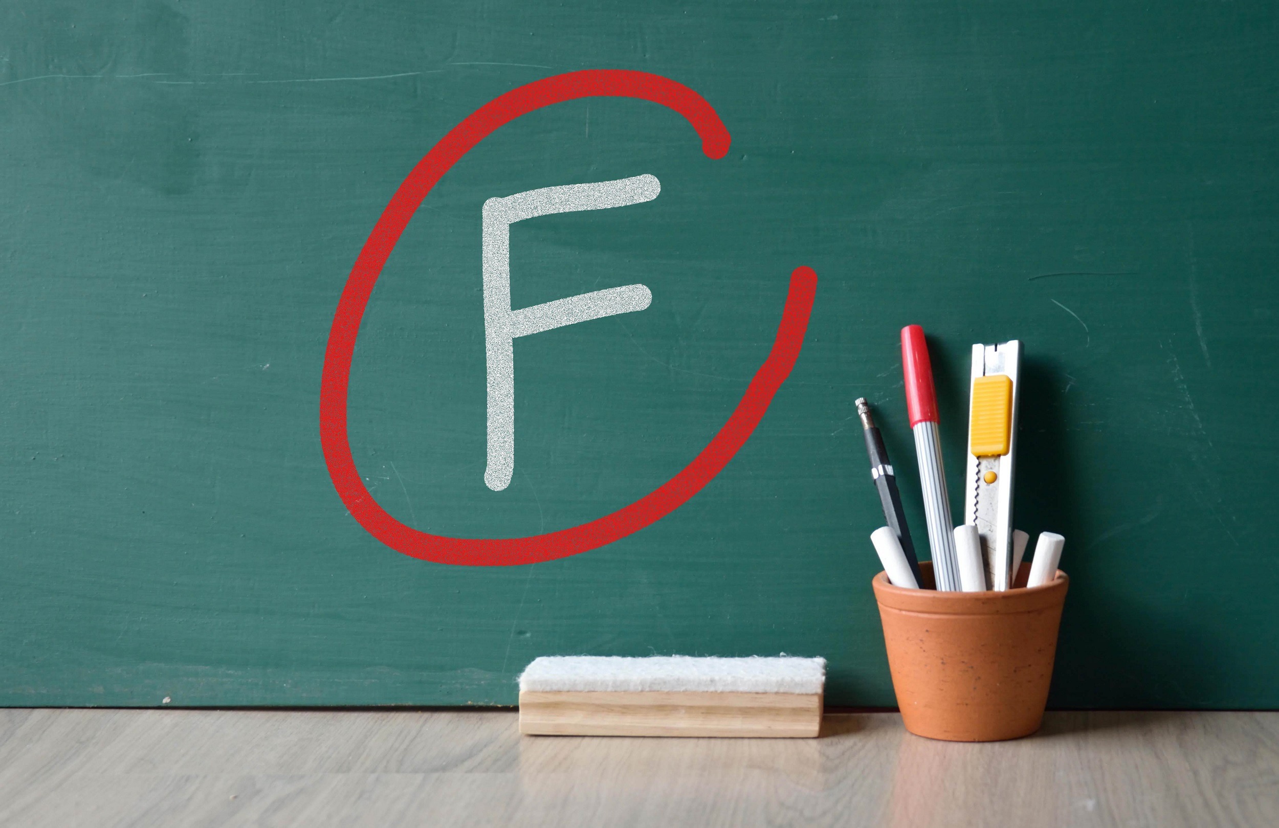chalkboard with F grade